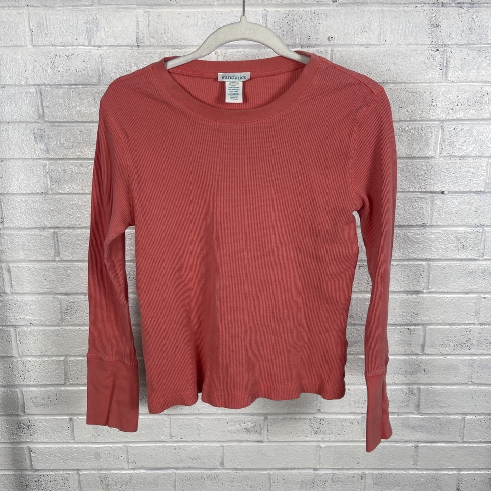 Sundance Pink Thermal Top Womens Petite PL Velvet Detail Rustic Boho